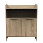 Commode  langer 2 portes et une niche avec poignes dores dcor chne dor - azur marron