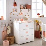 Commode À langer 3 tiroirs - basic blanc / rose Commode À langer 3 tiroirs - basic blanc / rose