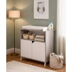Commode � langer b�b� en bois - scandi blanc / gris