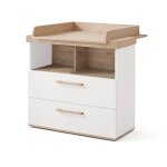 Commode � langer 'jimmy' avec tiroir / compartiment ouvert poign�es en bois massif blanc
