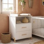 Commode � langer sur pieds en bois - joy blanc / marron