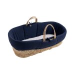 Couffin b�b� en fibres naturelles avec habillage tissu bleu / blanc