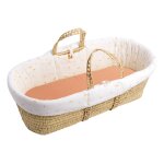 Couffin bb en fibres naturelles avec habillage tissu - botanica blanc / orange