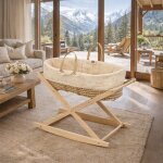 Couffin b�b� en fibres naturelles et habillage tissu avec support en pin massif beige / marron