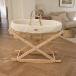 Couffin b�b� en fibres naturelles et habillage tissu avec support en pin massif ecru