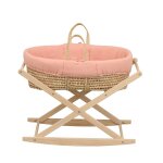 Couffin b�b� en fibres naturelles et habillage tissu avec support en pin massif rose