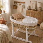 Couffin matelasse + support en bois beige
