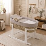 Couffin matelasse + support en bois beige / white