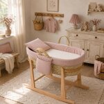 Couffin matelasse + support en bois rose
