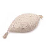 Coussin boh�me coton crochet plume ecru
