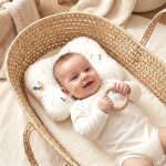 Coussin cale - t�te ergonomique en satin de coton gallina �cru motif poules champ�tre