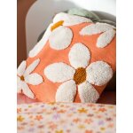 Coussin carr� fleurs � pompons