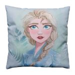 Coussin imprim� 100% coton, disney home frozen sisters bleu ciel