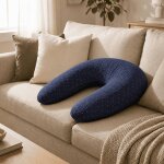 Coussin de maternit� 3 en 1 : grossesse, allaitement & repos - housse double gaze coton bleu