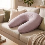 Coussin de maternit� 3 en 1 : grossesse, allaitement & repos - housse double gaze coton rose p�le