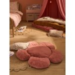 Coussin de sol fausse fourrure fleur rose poudr�