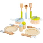 Couverts et casseroles en bois beige