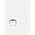 Couverture et bavoir b�b� imprim� pingouins multicolore