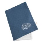 Couverture b�b� en coton avec broderie - petit coeur bleu