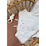 Couverture bébé en tricot hello baby ecru Couverture bébé en tricot hello baby ecru