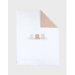 Couverture brode en veloudoux ecru