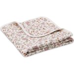 Couverture en coton ecru, rose, vert