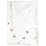 Couverture l�g�re en minky gallina �cru motif poules champ�tre