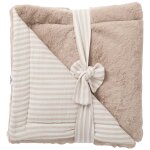 Couverture luxe fausse fourrure angora et gaze ray� vert de gris (70 x 100 cm) beige, blanc
