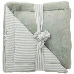 Couverture luxe fausse fourrure angora et gaze ray� vert de gris (70 x 100 cm) vert de gris, blanc