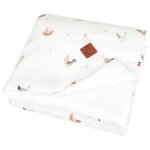Couverture r�versible en satin de coton gallina �cru motif poules champ�tre