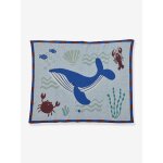 Couverture tricot�e pour b�b� blue ocean rice bleu ciel