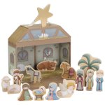 Crche de nol avec figurines en bois multicolore