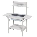 Cuisine extrieure pour enfant avec barbecue en bois massif gris