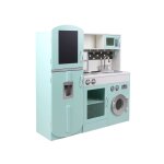 Cuisine modulable en bois pour enfant 3 portes avec frigo l 100 x p 29 x h 94, 5 cm fizzy bleu