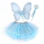Déguisement enfant fée jupe ailes et baguette bleu Déguisement enfant fée jupe ailes et baguette bleu