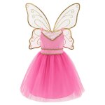 Déguisement enfant robe de fée noa avec ailes dorées rose Déguisement enfant robe de fée noa avec ailes dorées rose
