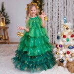 D�guisement enfant robe de princesse de no�l avec serre t�te vert