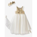 Déguisement de princesse avec voile et couronne doré Déguisement de princesse avec voile et couronne doré