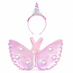 D�guisement set ailes licorne et serre t�te corne scintillante rose