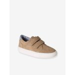 Derbies gar�on cuir � scratchs beige