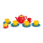 Dinette service � th� - 17 pi�ces en filet vert, rouge, jaune et bleu