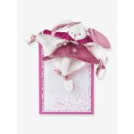 Doudou carr� 27 cm lapin cerise - doudou et compagnie rose