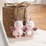 Doudou de dentition bebe bamboo - licorne - 17 cm s / carte rose