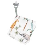Doudou lange attache t�tine en coton safari vert de gris