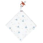 Doudou lange attache tétine en gaze de coton bleuet imprimé floral Doudou lange attache tétine en gaze de coton bleuet imprimé floral