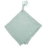 Doudou lange attache tétine en gaze de coton jeanne vert de gris Doudou lange attache tétine en gaze de coton jeanne vert de gris