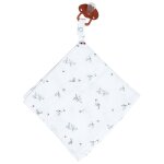 Doudou lange attache tétine en gaze de coton melody melody, blanc imprimé minimali Doudou lange attache tétine en gaze de coton melody melody, blanc imprimé minimali