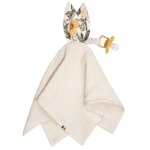 Doudou lapin attache t�tine en gaze de coton n�o vintage beige