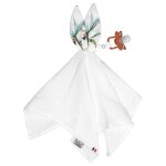 Doudou lapin attache ttine en gaze de coton safari blanc