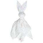 Doudou lapin en gaze de coton jeanne blanc � pois or